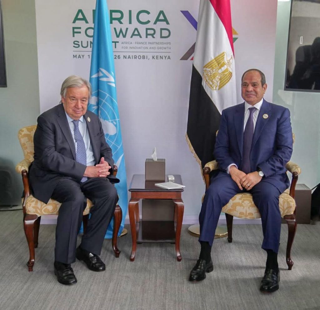 أخبار مصر والعالم لحظة بلحظة - السيسي يبحث مع سكرتير عام الأمم المتحدة تعزيز التعاون ودعم الاستقرار الإقليمي ومواجهة الأزمات الإنسانية على هامش قمة إفريقيا – فرنسا بنيروبي